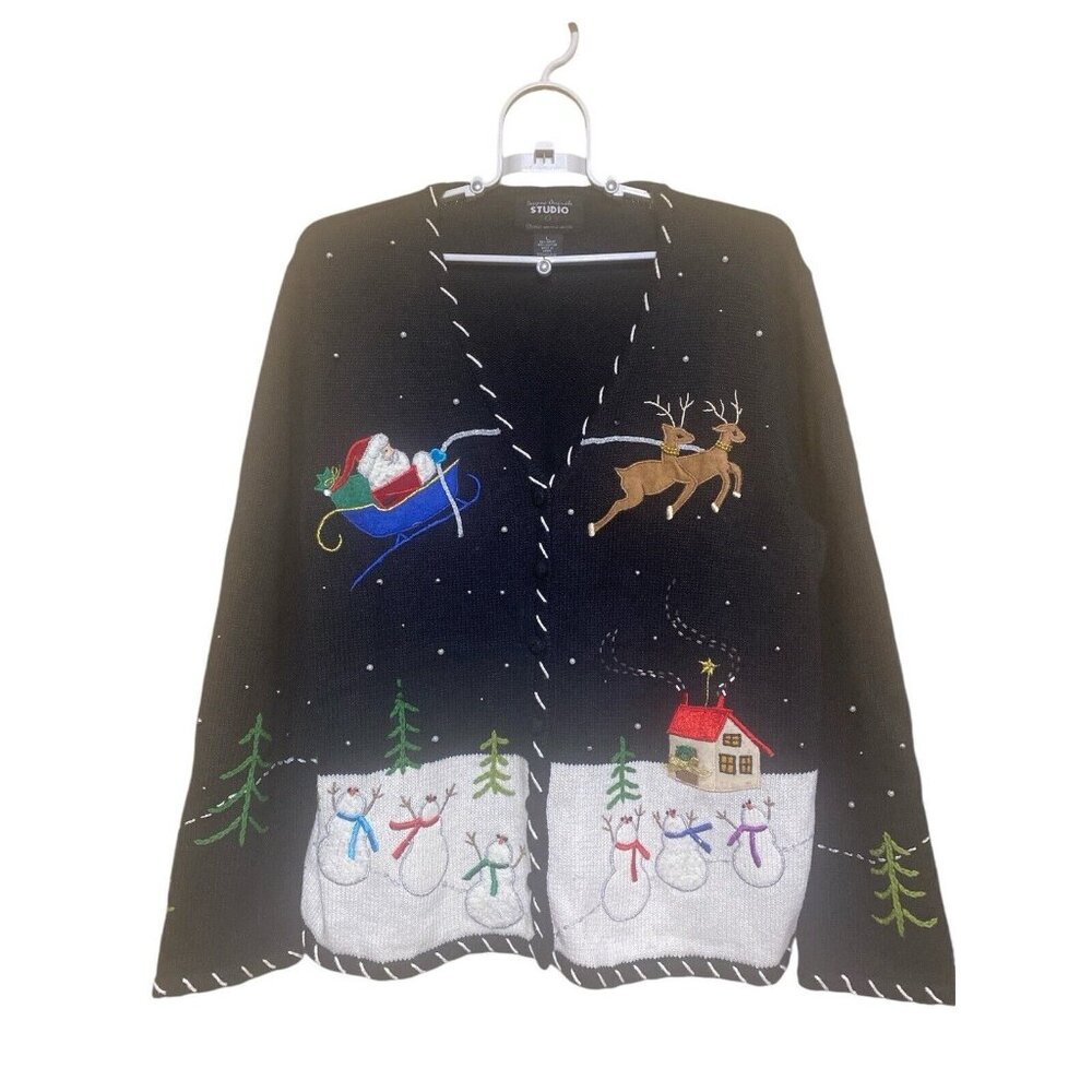 Designer Originals Studio Joy Christmas Sweater Women Size Large Button Up